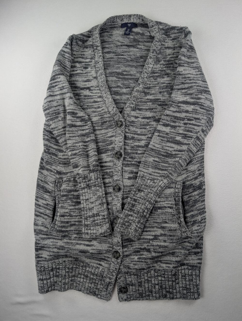 GAP Women’s L Marled Gray Long Cardigan Button Front Grandpa Sweater 2014